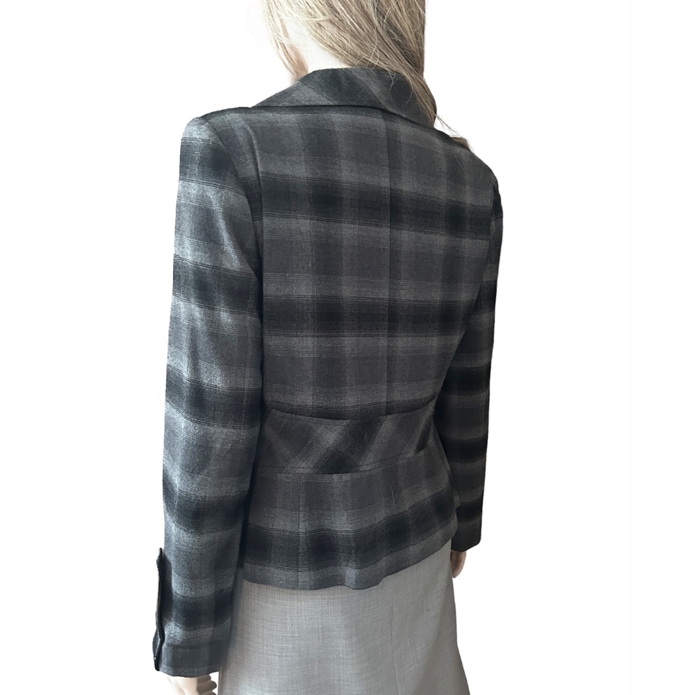 Mario Serrani Italy Plaid Tartan Blazer Jacket Rayon Blend Grey Black Check - Picture 13 of 16